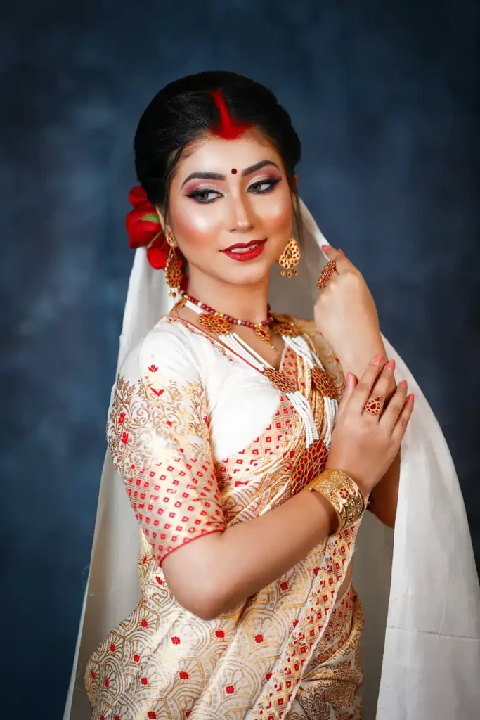 Traditional Assamese bridal look by Chandrama Kalita, bridal makeup artist in Guwahati