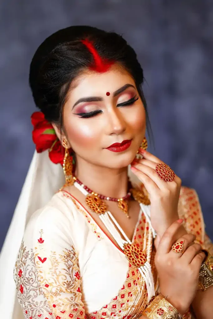 Best bridal makeup artist Guwahati - Assamese bridal look by Chandrama Kalita traditional wedding makeup