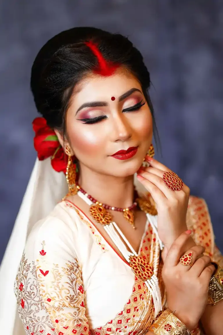 Best bridal makeup artist Guwahati - Assamese bridal look by Chandrama Kalita traditional wedding makeup